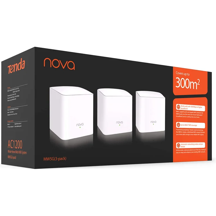 Tenda Nova MW5s (3er Pack) echtes Dual-Band Mesh WLAN (bis zu 300m², AC1200, Alexa, Gigabit LAN-- WAN, QoS, für Häuser, Büros, Wohnungen) Ersetzt Router, Powerline & Repeater – Bild 2