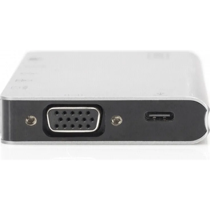 DIGITUS Multiport Docking-Station - USB-C Dock 8 Ports - HDMI VGA, RJ45, 2x USB 3.0, Ladeport, Cardreader - Silber