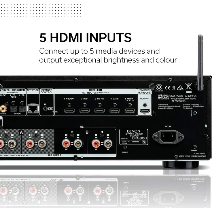 Denon DRA-800H Stereo Receiver und Verstärker, Alexa Kompatibel, HDMI, Bluetooth, WLAN, DAB+ Radio, Musikstreaming, AirPlay 2, HEOS Multiroom, schwarz – Bild 7