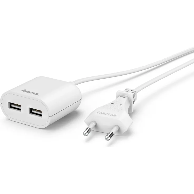 Hama - 133750 USB-Netzteil mit Kabel, 2,4A, 2 USB-Ausgänge, 1,9 m, Weiß