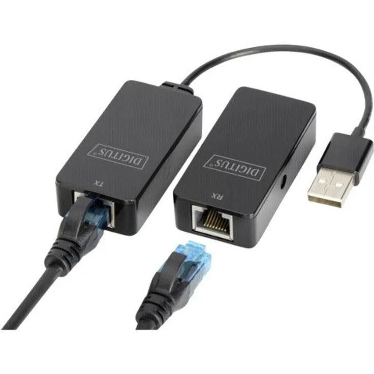 DIGITUS USB-Extender - Reichweite 50 m - USB 2.0 - UTP, STP & S-FTP Netzwerk-Kabel ab Cat-5 - Plug & Play - Schwarz