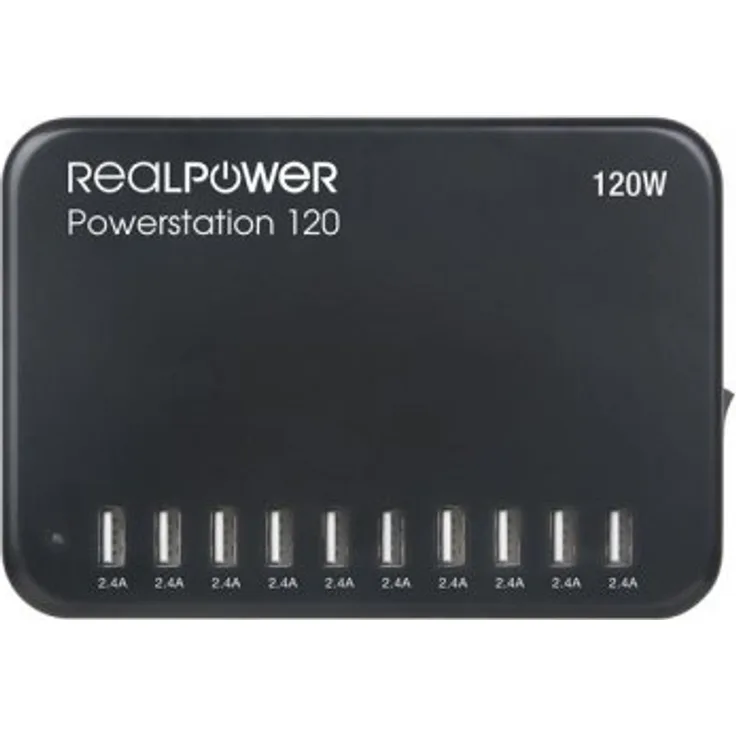 RealPower Power Station 120 10-Port 120 Watt USB Ladestation für bis zu 10 Geräte