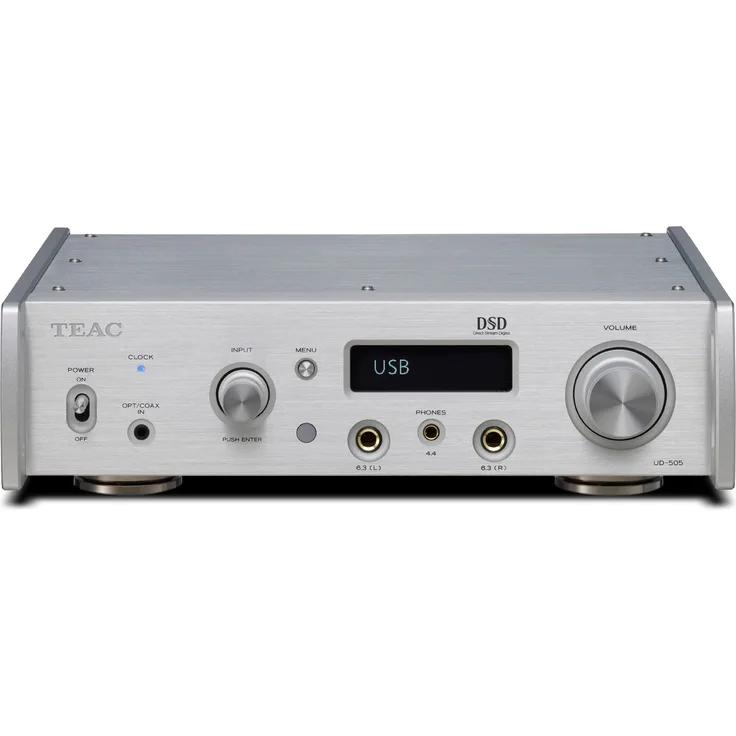 Teac UD-505 D-A-Wandler-Kopfhörerverstärker mit Bluetooth atpX HD 32Bit-768kHz und DSD512, Silber