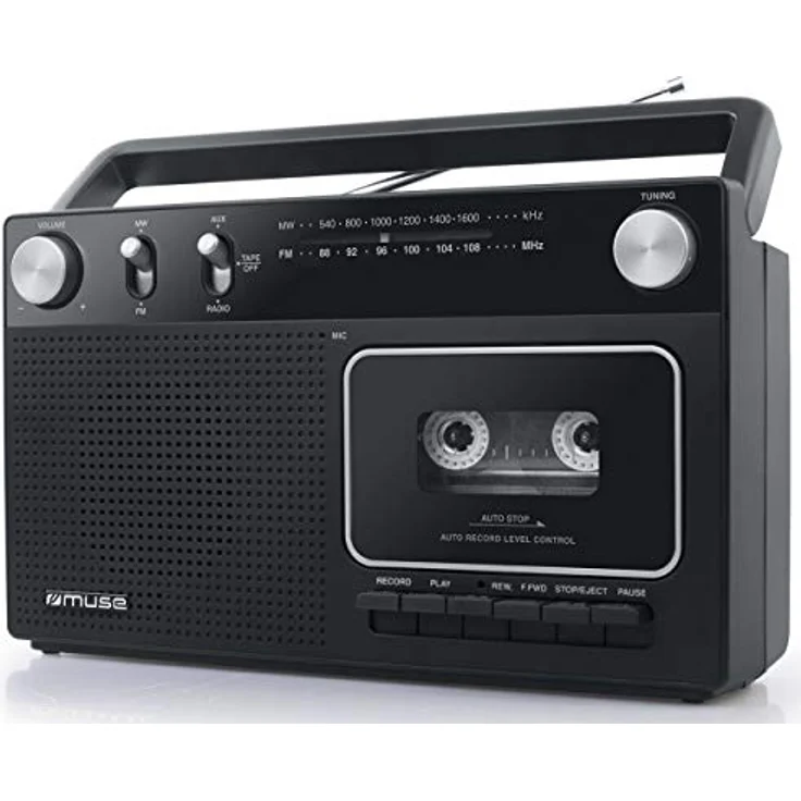 Muse M-152 RC Retro Kassettenrekorder mit Aufnahme-Funktion, Batteriebetrieb möglich (UKW und MW-Tuner, AUX-Eingang, Teleskopantenne), schwarz – Bild 1
