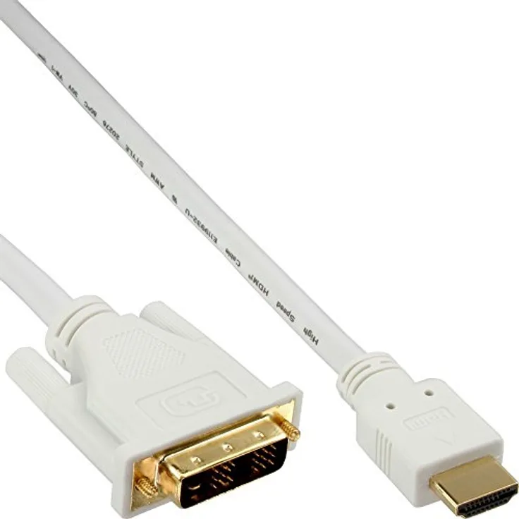 InLine 17663U HDMI Stecker-auf-DVI 18 Plus 1 Stecker Kabel (3 m) weiß/gold