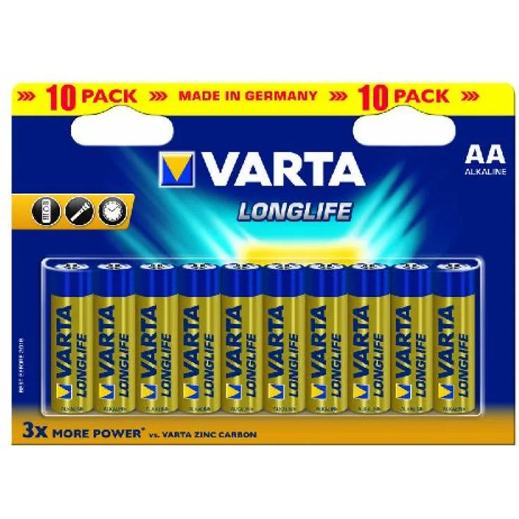 Varta Longlife Extra Batterien AA Alkaline 1,5 Volt, 10 Batterien