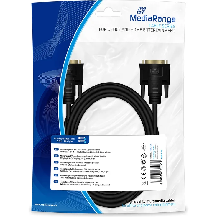 MediaRange DVI Anschlusskabel, Digital Dual Link, DVI Stecker (24+1-polig)-DVI Stecker (24+1-polig), 2.0m, schwarz