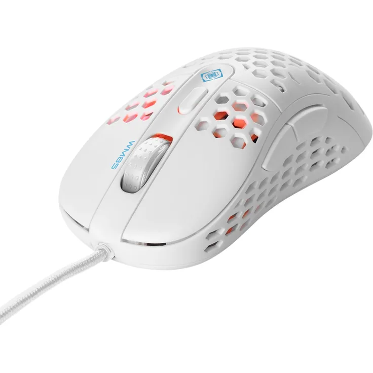 DELTACO GAMING DM420 Ultraleichte Gaming-Maus Mouse - Weiß (RGB, Bis zu 6400 DPI, 6 Tasten, 1,8 m geflochtenes Kabel, Sensor: PMW 6400,1000Hz)