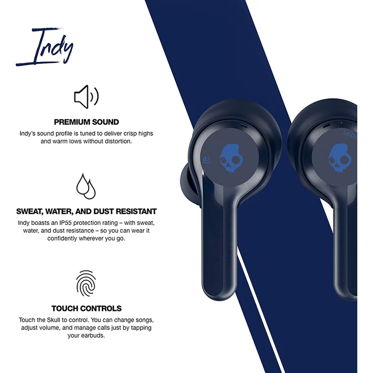 Skullcandy INDY In-Ear Kopfhörer, mit Bluetooth, Mikrofon, blau – Bild 4