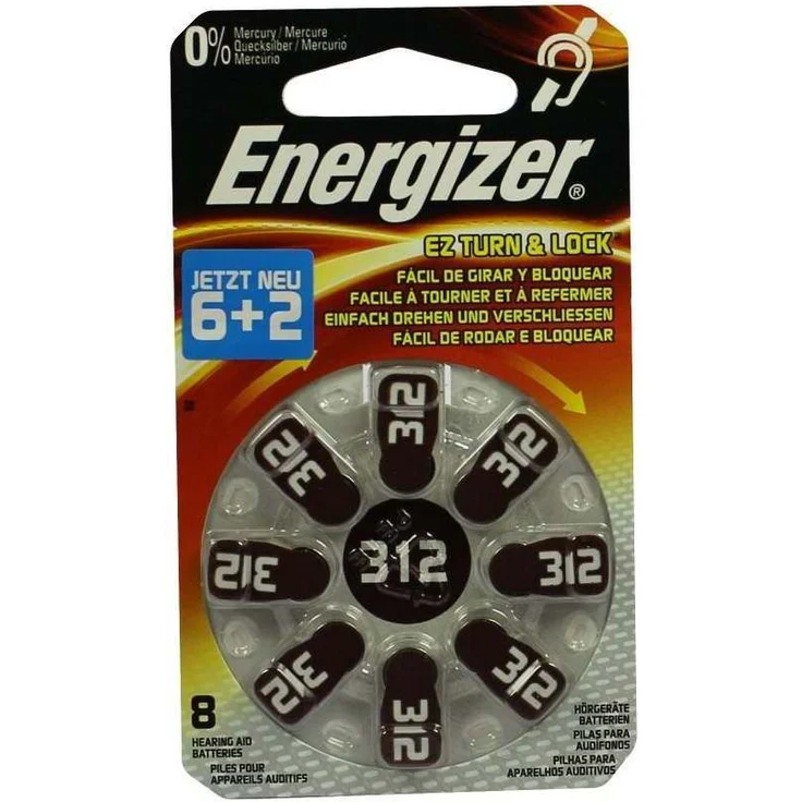 Energizer 634924 Hörgerätebatterie Typ 312 Zink-Luft (1,4Volt, 8er-Packung) – Bild 1