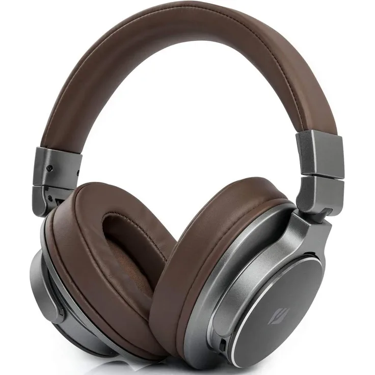 Muse M-278 BT Bluetooth Kopfhörer Over Ear, kabellose Wiedergabe bis zu 12 Stunden, faltbar, integriertes Headset, grau-braun