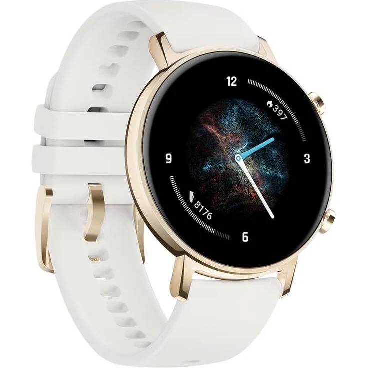 HUAWEI Watch GT2 Smartwatch GPS, Unisex, 42mm, Edelstahlgehäuse, Silikonarmband, Classic White – Bild 1