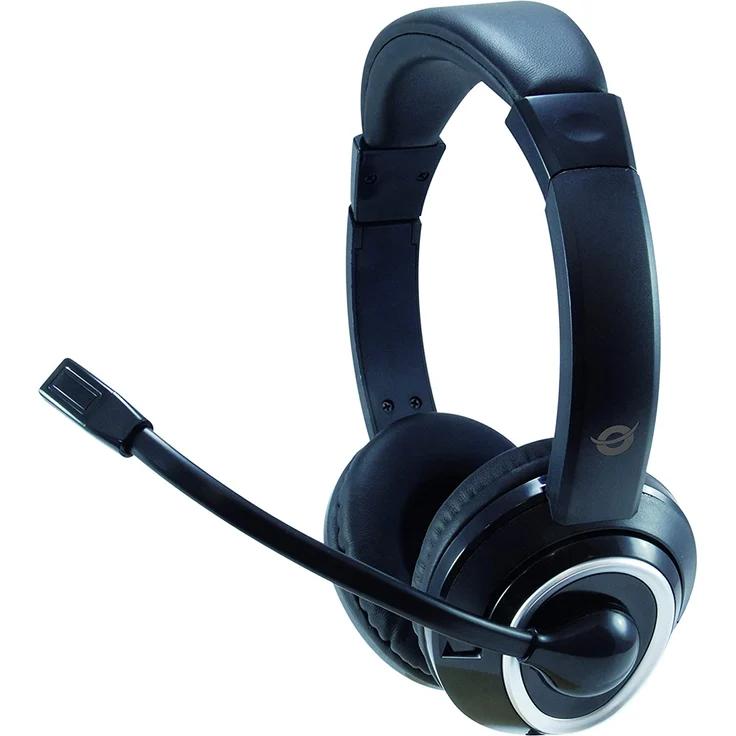 Conceptronic POLONA 01B USB Headset mit Mikrofon, ohrumschließend, kabelgebunden, VoIP-Headset, schwarz – Bild 1
