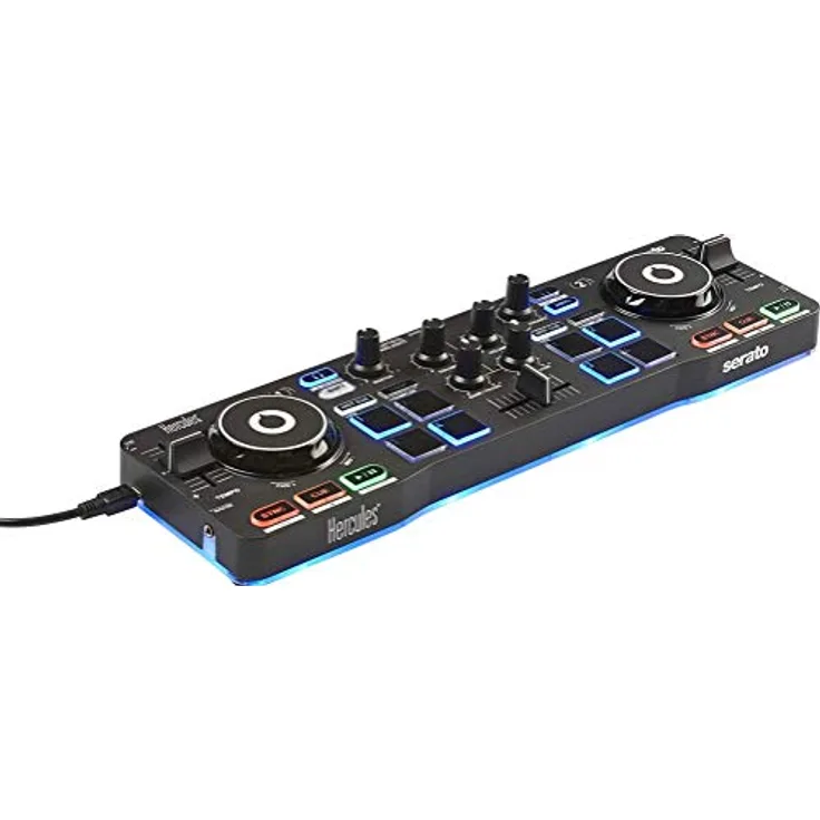 Hercules DJControl Starlight (2-Deck DJ Controller, 8 Pads, integr. Soundkarte, Beleuchtung, Serato DJ Lite, PC - Mac)