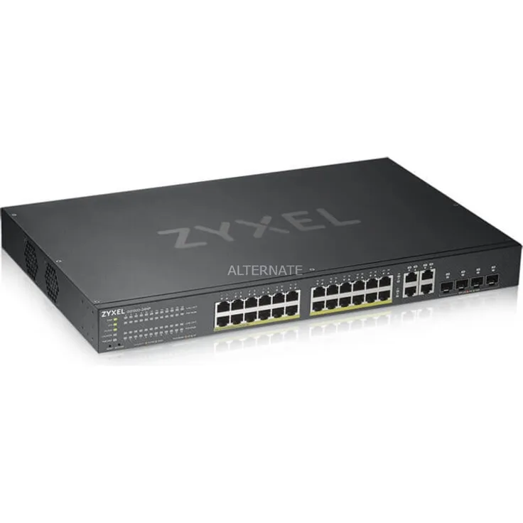 Zyxel Gigabit Ethernet Smart-Managed PoE+ Switch mit 24 Ports, einem Budget von 375 Watt und 4 Gigabit-Combo-Ports und Hybrid Cloud-Modus, Lifetime [GS1920-24HPv2]