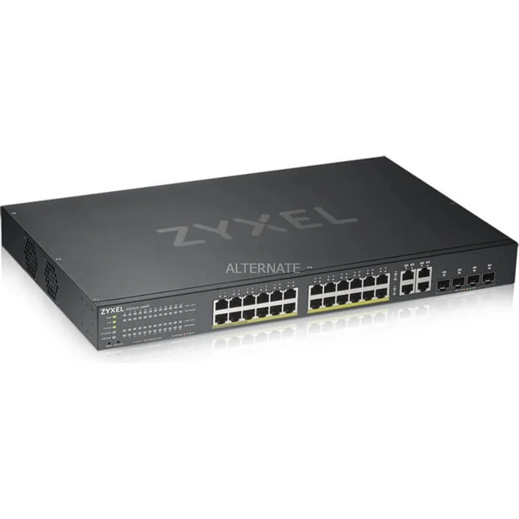 Zyxel Gigabit Ethernet Smart-Managed PoE+ Switch mit 24 Ports, einem Budget von 375 Watt und 4 Gigabit-Combo-Ports und Hybrid Cloud-Modus, Lifetime [GS1920-24HPv2]