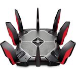 TP-Link Archer AX11000 Wi-Fi 6 Triband WLAN Gaming Router (10,76 Gbit-s auf 2x5GHz und 2.4Ghz, 8 × Gigabit LAN-Ports, 2 × USB 3.0 auf Type A und Type C, HomeCare, Schnellinstallation) schwarz, rot