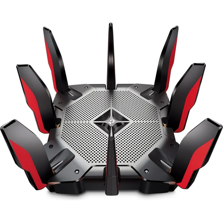 TP-Link Archer AX11000 Wi-Fi 6 Triband WLAN Gaming Router (10,76 Gbit-s auf 2x5GHz und 2.4Ghz, 8 × Gigabit LAN-Ports, 2 × USB 3.0 auf Type A und Type C, HomeCare, Schnellinstallation) schwarz, rot – Bild 1