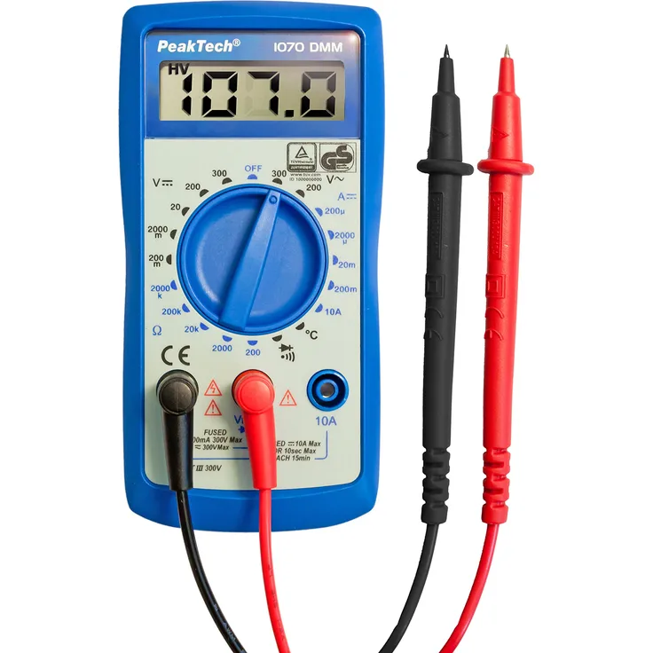 PeakTech 1070 – Digitales Multimeter CAT III mit LCD-Display & Licht, TÜV/GS, Batterietester, Handmultimeter, Voltmeter, Elektronisches Strommessgerät, Durchgangsprüfer, Spannungsmesser - Max 300V