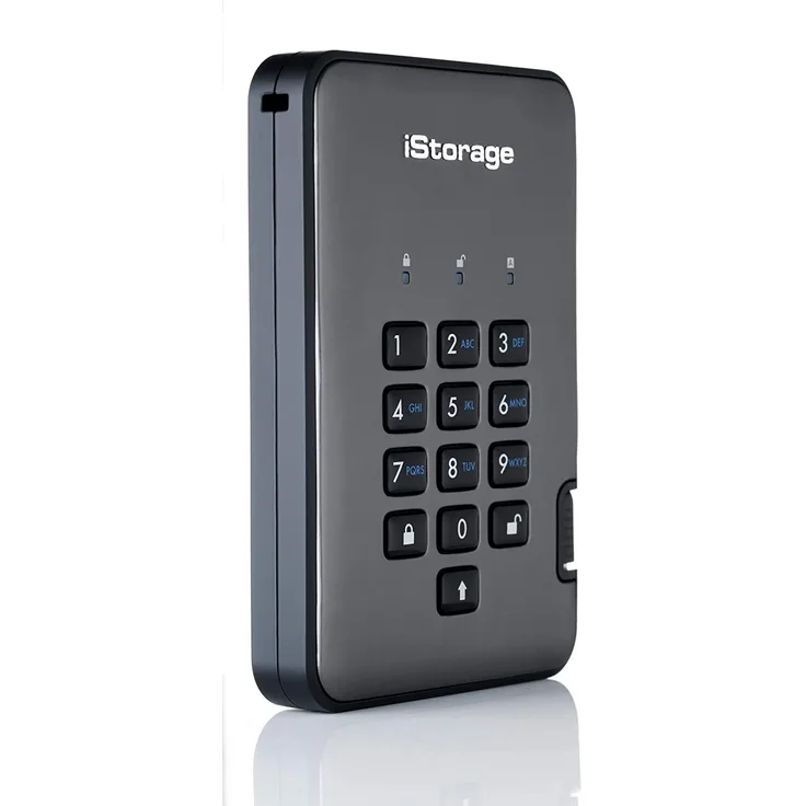 iStorage diskAshur PRO² - Festplatte - verschlüsselt - 2 TB - extern (tragbar) - USB 3.1 - FIPS 197, 256-bit SHA, 256-bit AES-XTS (IS-DAP2-256-2000-C-G)