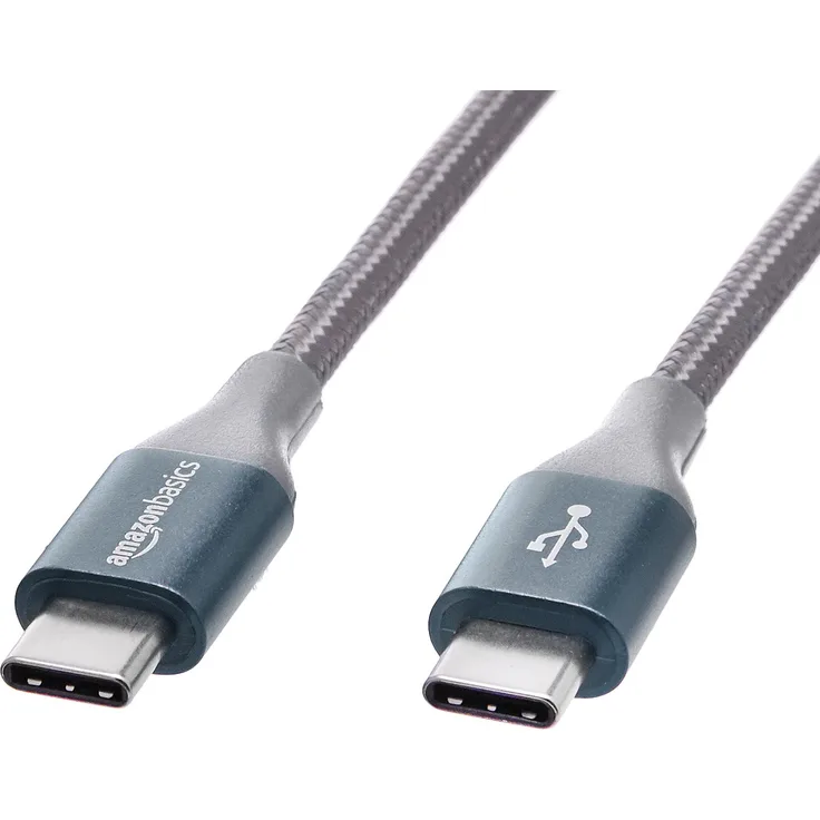 AmazonBasics - Verbindungskabel, USB Typ C auf USB Typ C, USB-2.0-Standard, doppelt geflochtenes Nylon, 3 m, Dunkelgrau