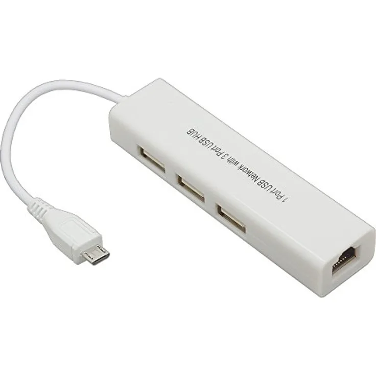 Micro USB 2.0 Fast Ethernet Netzwerkkonverter + 3 Port USB Hub weiß