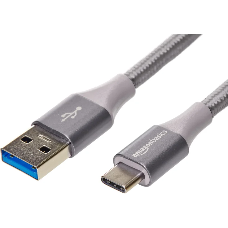 AmazonBasics - Verbindungskabel, USB Typ C auf USB Typ A, USB-3.1-Standard der 2, doppelt geflochtenes Nylon, 0,9 m, Dunkelgrau