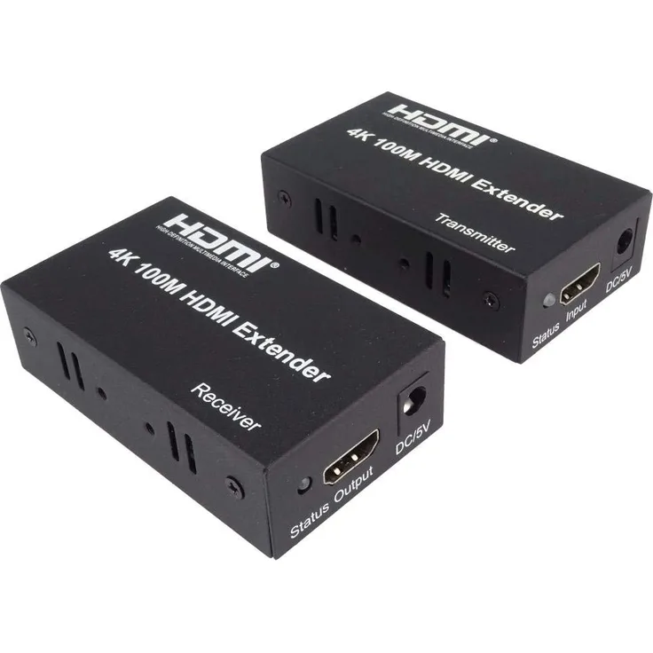 PremiumCord 4K HDMI Extender auf 100m über EIN Cat5e-Cat6 Kabel, Metallgehäuse, LED Status, Kompatibel mit Video 4K UHD, Full HD 1080p 60Hz, HDCP, schwarz