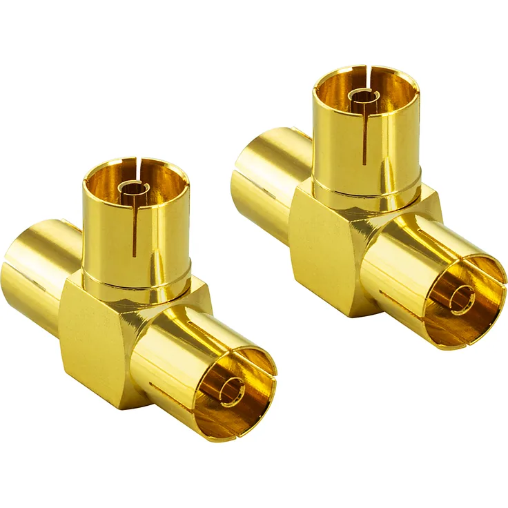 Poppstar 2x Sat TV Coax Adapter Verteiler T-Stück (3x IEC Antennenbuchse) für Koaxialkabel Antennenkabel vergoldet