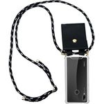 cadorabo Handykette für Huawei P SMART 2019 in SCHWARZ SILBER Silikon Necklace Umhänge Hülle mit Gold Ringen, Kordel Band Schnur und abnehmbarem Etui Schutzhülle