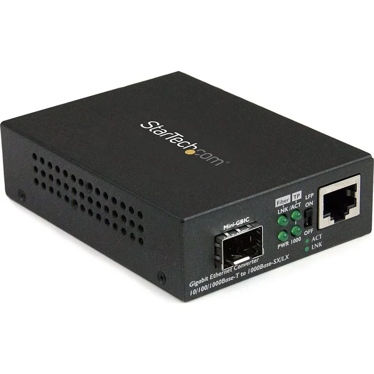 StarTech.com Gigabit Ethernet Glasfaser Medienkonverter mit offenem SFP Steckplatz - Unterstützt 10/100/1000 Netzwerke - 1 Anschluss(e) - 1 x Netzwerk (RJ-45) - Glasfaserleiter, Twisted Pair - Multimode, Singlemode Glasfaser - Gigabit Ethernet - 10/100/10 – Bild 1