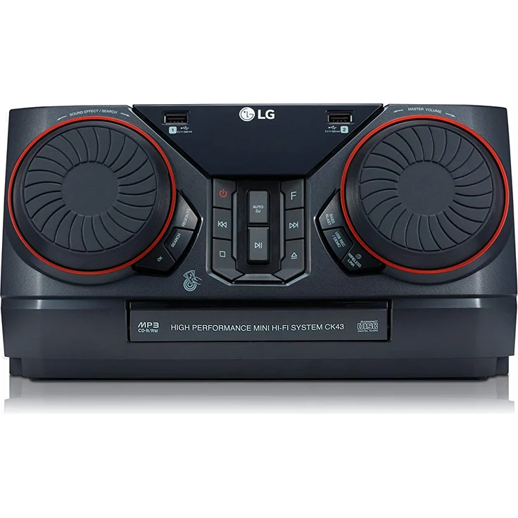 LG CK43 Mini HiFi System mit CD, Radio und USB Eingang Chrom-Schwarz-Rot – Bild 4