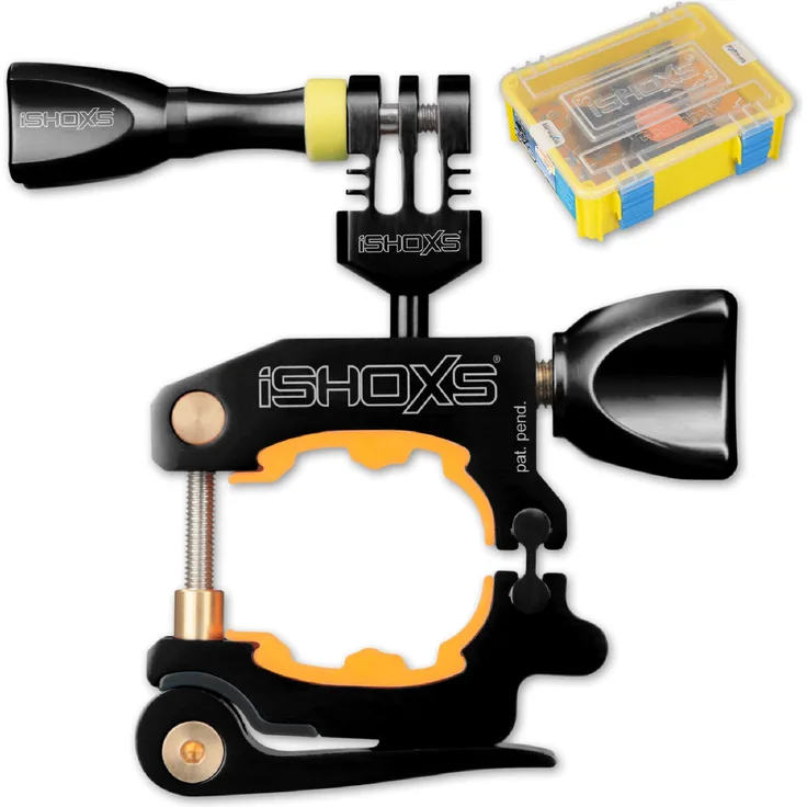 Action-Kamera Fahrrad-Halterung - iSHOXS ProMount (20-40mm Klemmbereich), CNC-gefräster Aluminium GoPro Action-Cam Halter - Schwarz