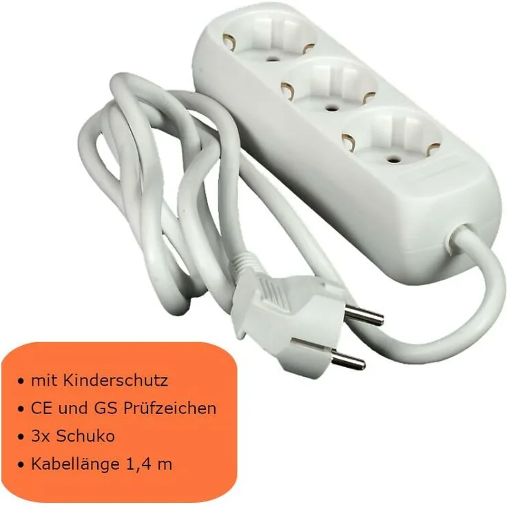 3-Fach Steckerleiste, Verteilersteckdose, -GS, mit Kinderschutz