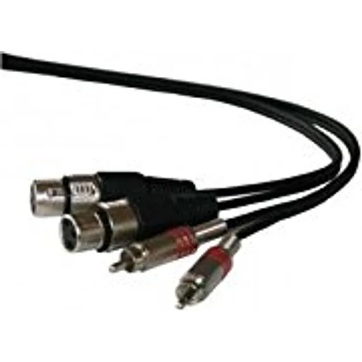 cable oder Kabel, 2 RCA männlich, Metall mit Schutzbügel auf 2 x XLR female, 1,50 m