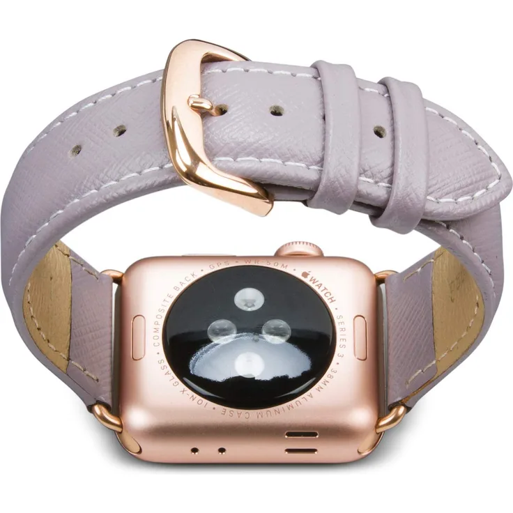 dbramante1928 Echtleder-Uhrenarmband für Apple Watch (38-40mm) - [Modell: Madrid, Saffianoleder, Handgefertigt, Farbe: city grau-gold] - AAW38CIGR5199