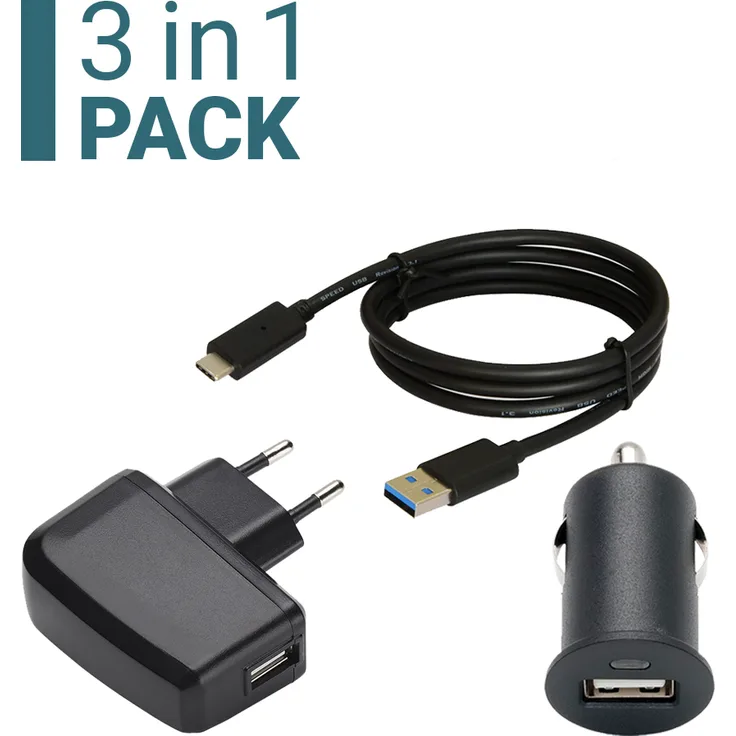 Slabo 3in1Lade-SET für Blackview A80 Pro (2020) | Blackview BV5900 | Blackview BV6900 | Blackview BV9100 (2019) | Blackview BV9600 | Blackview BV9600 Pro | Blackview BV9900 (2020) Starter Set Datenkabel USB-C / KFZ Mini Lade Adapter / slim USB Netzadada