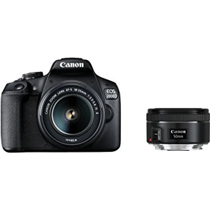 Canon EOS 2000D Spiegelreflexkamera (24,1 MP, DIGIC 4+, 7,5 cm (3,0 Zoll) LCD, Display, Full-HD, WIFI, APS-C CMOS-Sensor) mit 2 Objektiven EF-S 18-55mm IS II F3.5-5.6 IS II + EF 50mm F1.8 STM schwarz – Bild 1