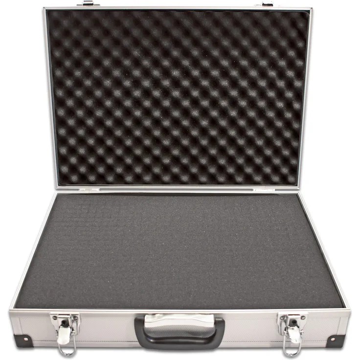 PeakTech 7260 – Universal Koffer für Messgeräte, Robuster Alu Tragekoffer, Werkzeug Aufbewahrung, Würfelschaum Platten, Schaumstoff Polsterung, Abschließbar, Staubschutz, Drohnen, L - 370 x 230 x 80mm