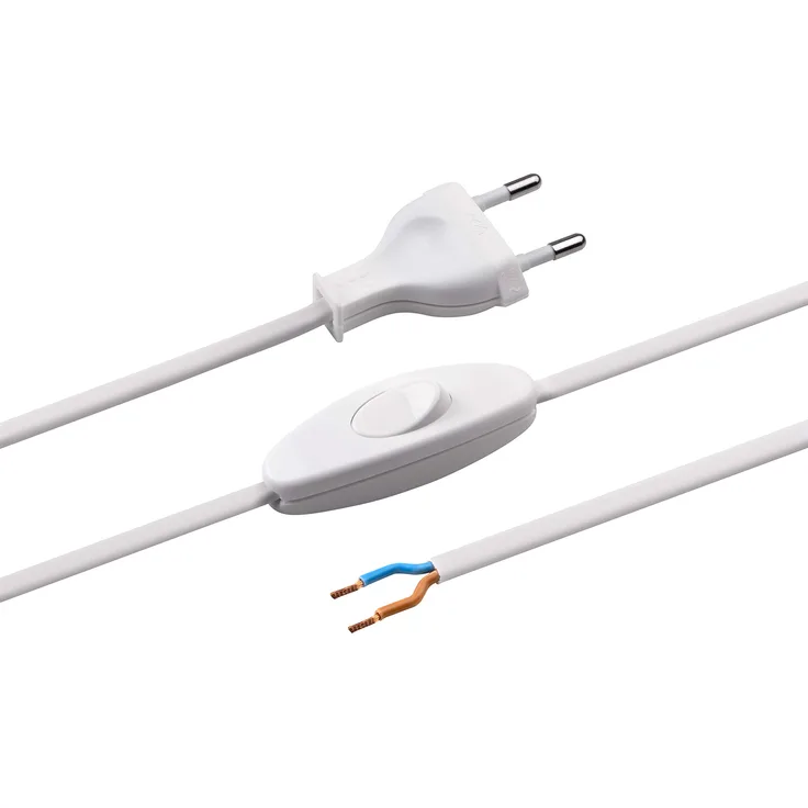 Meister Euro-Zuleitung mit Schalter - 2 Meter - weiß - Kunststoffleitung H03VVH2-F2X0,75 - 2 Adern - IP20 - Anschlussleitung mit Euro-Stecker - Anschlusskabel - Installationsmaterial - 7442510