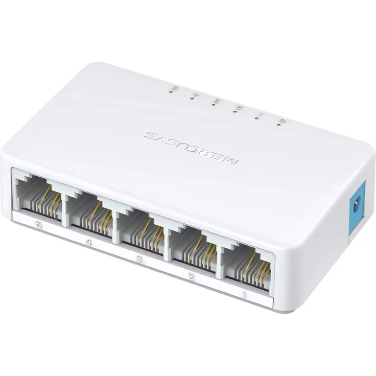 MERCUSYS MS105 5-Port Ethernet Netzwerk Switch 10-100 MBit-s, RJ-45 Anschlüsse LAN Switch, Lug-und-Play, Lüfterlose Ruhe, Automatische Geschwindigkeits- und Duplexanpassung