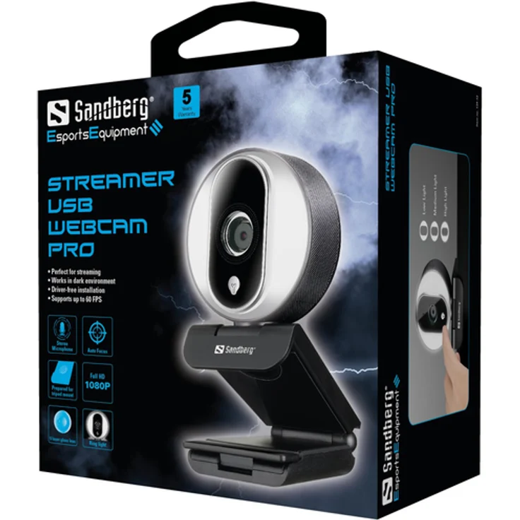 Sandberg Streamer USB Webcam Pro. Kamerabildpunkte: 2 MP, Maximale Video-Auflösung: 1920 x 1080 Pixel, Maximale Bildfrequenz: 60 fps. Schnittstelle: USB 2.0, Produktfarbe: Schwarz, Silber, Befestigungstyp: Clip - Ständer. Unterstützt Windows-Betriebssyste