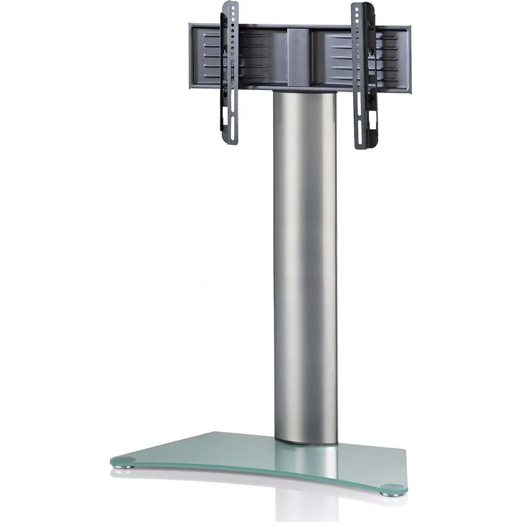 VCM 17055 TV-Standfuß LED Ständer Fernseh Standfuss Alu Glas Universal VESA Ablage Schwarzglas oder Mattglas Rollen ''Findal''