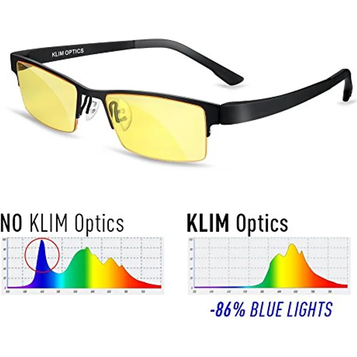 KLIM Optics Blaulichtfilter Brille - Brillen mit Blaulichtfilter - Neu – Hoher UV Schutz - Blaulicht Filter Gaming Brillen für PC, Handy und Fernseher – Anti-Müdigkeit, Anti-Blaulicht, UV-Schutz - Für PC, SMARTPHONE, TV, TABLET SCREENS