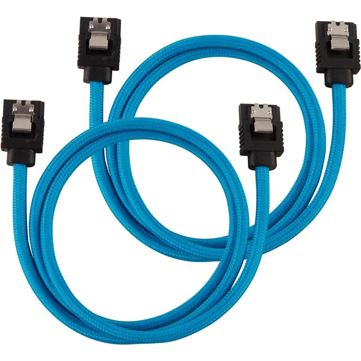 CORSAIR Premium Sleeved - SATA-Kabel - Serial ATA 150/300/600 - SATA (M) gerade, verriegelt bis SATA (M) gerade, verriegelt - 60cm - Blau (Packung mit 2) (CC-8900255) – Bild 1