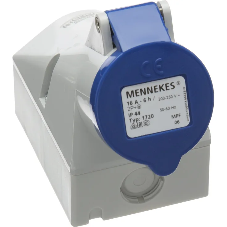 Mennekes (Unternehmen) 1720 interne beheben Wand montiert Sockel mit Twin Kontakt, IP 44 Schutz, 6 Stunden Earth Position, 3 pol, 16 A, 230 V, blau