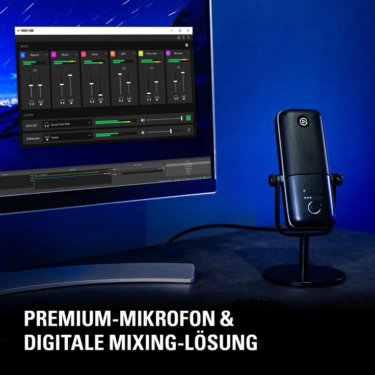 Elgato Wave:3, Premium-USB-Kondensatormikrofon mit digitaler Mixing-Lösung, Anti-Clipping-Technologie und kapazitivem Sensor für Stummschaltung, für Streaming und Podcasting – Bild 5