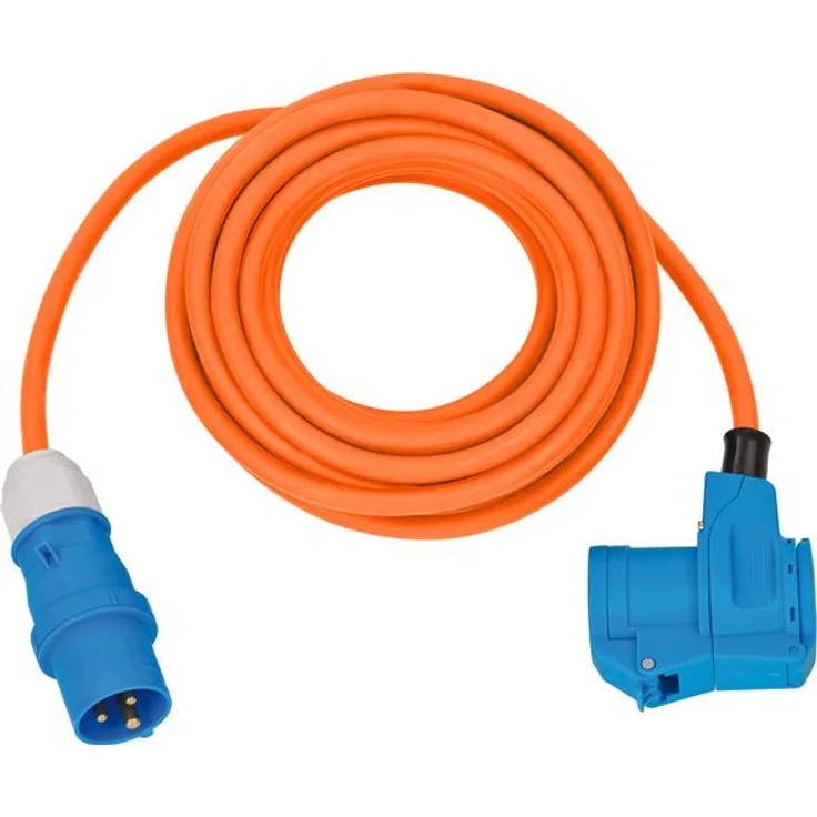 Brennenstuhl Camping E-Adapterleitung mit E-Stecker und Winkelkupplung inkl. Schutzkontakt-Kombisteckdose (10m Kabel in orange, 230V-16A) - 1167650510