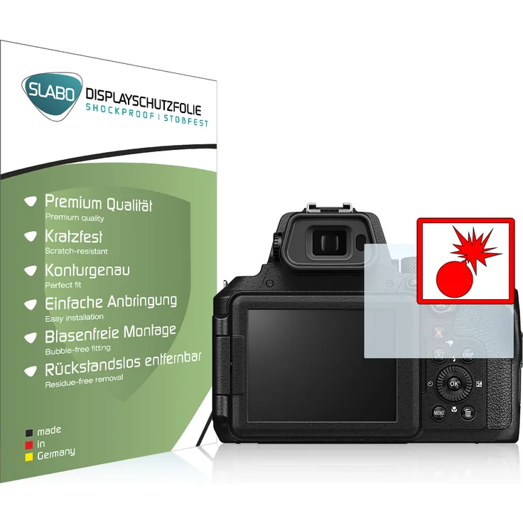 2x Slabo Panzerschutzfolie für Nikon Coolpix P950 KLAR ''Shockproof'' Displayfolie Schutzfolie Folie