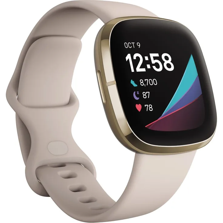 Fitbit Sense Smartwatch GPS, Unisex, S/L, Edelstahlgehäuse, Softgold/Mondweiß